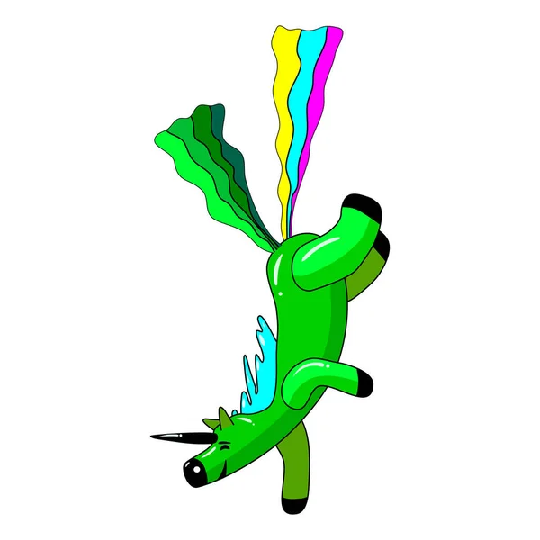 Unicórnio sorrindo cagando um arco-íris, fantasia bonitinho personagem besta multicolorido merda merda. Ilustração vetorial estilo cartoon isolado —  Vetores de Stock