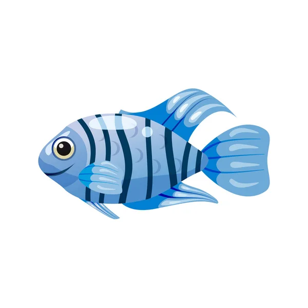 Peixe azul de coral exótico tropical, coloração colorida brilhante, vetor isolado no fundo branco, estilo cartoon — Vetor de Stock