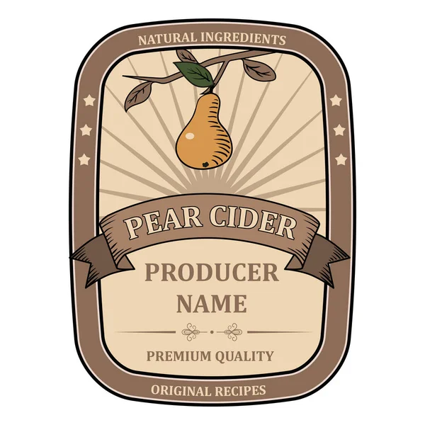 Etikett für Pear Cider Template Retro-Vektor isoliert — Stockvektor