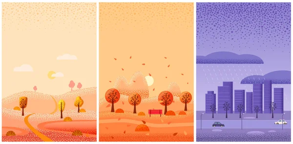 设置秋季风景10月9日至11月11日.日历页的季节性横幅包括横幅海报。最小噪音刷流行风格隔离向量 — 图库矢量图片