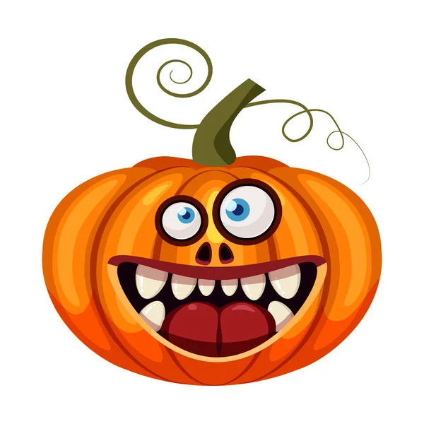 Zucca Halloween faccia divertente bocca aperta inquietante e spaventoso divertente mascelle denti creature espressione mostro personaggio. Vettore isolato stile cartone animato — Vettoriale Stock