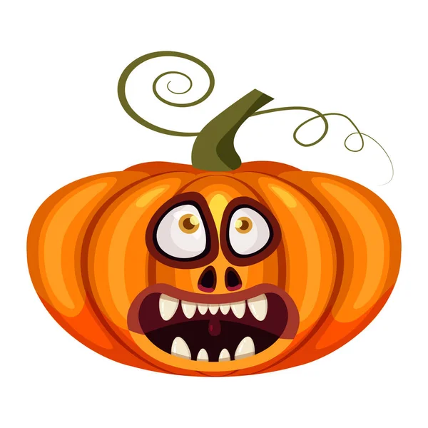 Citrouille Halloween drôle visage bouche ouverte effrayant et effrayant drôle mâchoires dents créatures expression monstre caractère. Style de dessin animé isolé vectoriel — Image vectorielle