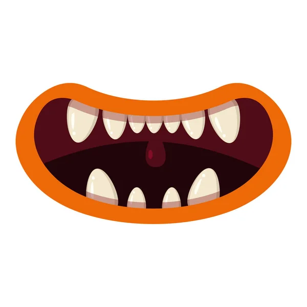 怪兽的嘴让人毛骨悚然有趣的嘴咬生物表达怪物恐怖的唾液黏液。矢量孤立的插图卡通风格 — 图库矢量图片