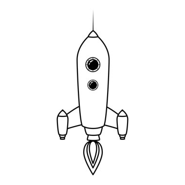 Roket uzay gemisi ikon hattı. Vektör çizimi izole edildi