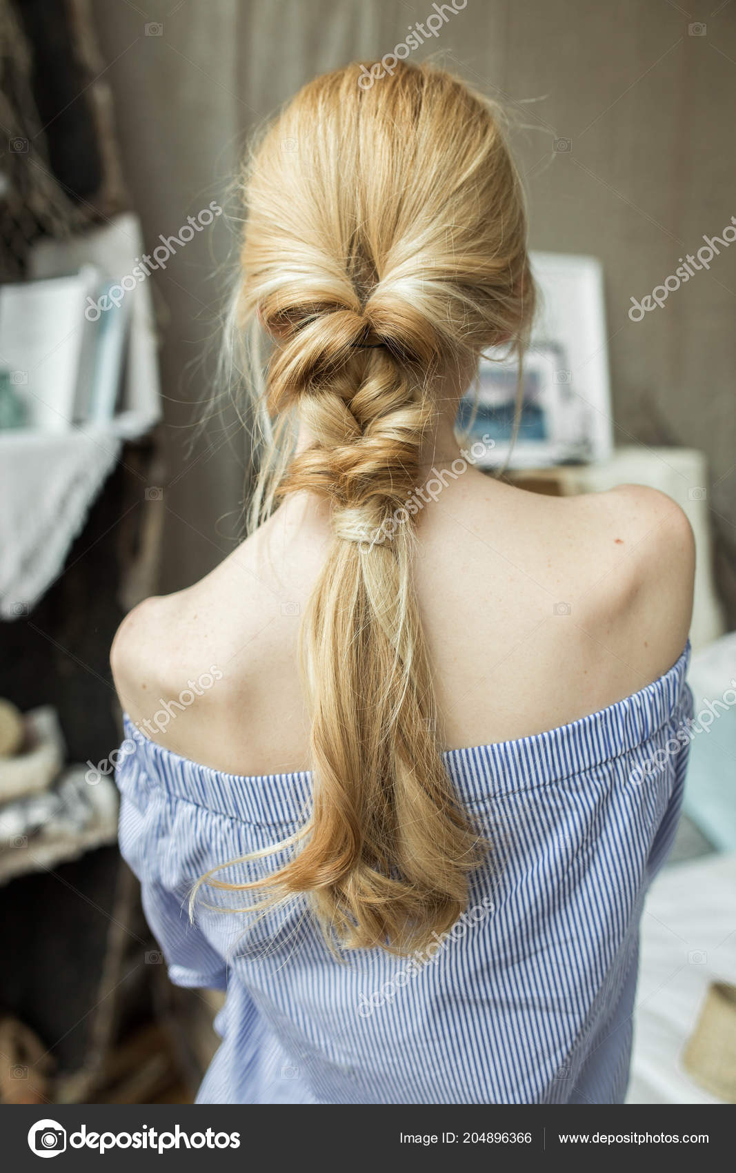 Long Blonde Hair Back View Beautiful Long Blonde Wavy Plait Of
