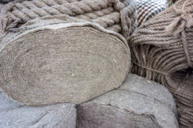 Keten elyaf doku ve keten ürünleri arka plan
