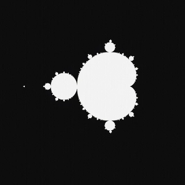 Kare arkaplanda yüksek çözünürlüklü siyah beyaz Mandelbrot fraktal kümesi deseni.