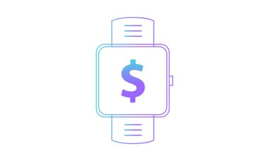 akıllı saat simgesi, smartwatch dolar para simgesi.gradyan tarzı vektör simgesi