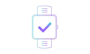akıllı saat simgesi, smartwatch checkmark simgesi.gradyan tarzı vektör simgesi