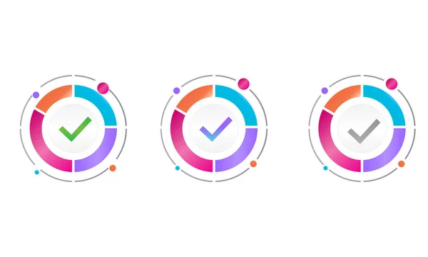 Diagrama de círculo con icono de marca de verificación. vector icono concepto — Vector de stock