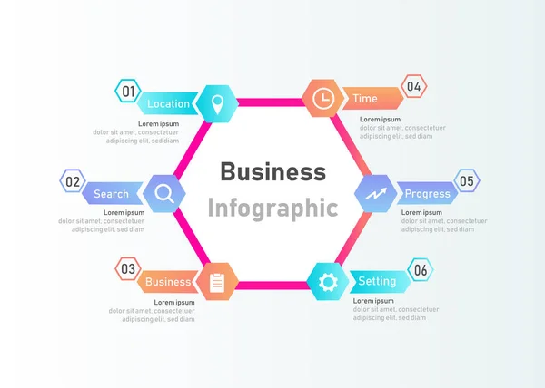 altıgen infografik tasarım şablonu, iş akışı için kullanılan, web banner düzeni, web tasarımı, tasarım elemanı.