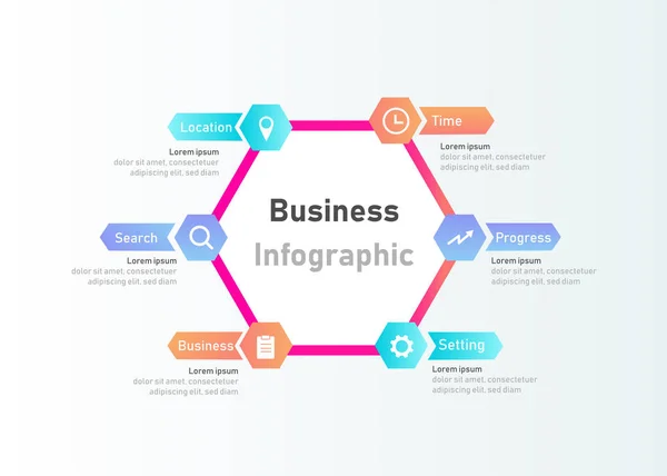 Plantilla Diseño Infografía Hexagonal Utilizada Para Flujo Trabajo Diseño Banner — Vector de stock