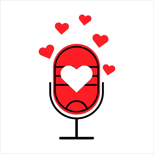 mikrofon simgesi. mikrofon ve aşk ikonu. Podcast için konsept, romantizm hakkında radyo programı.