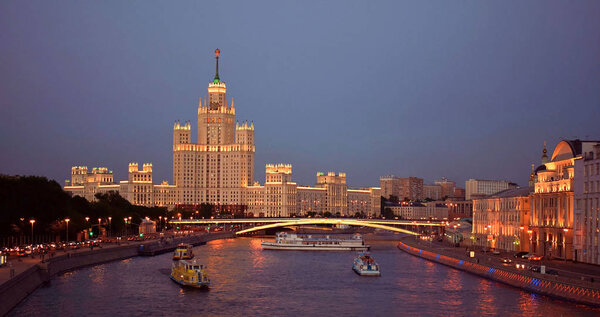 The ship sails on the river