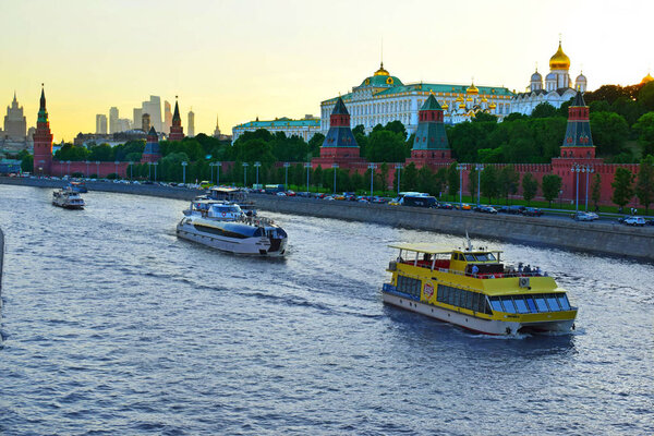 The ship sails on the river