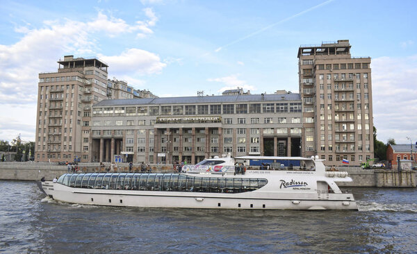 The ship sails on the river