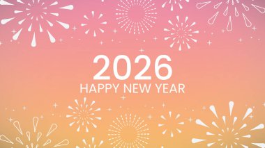 Yeni Yıl 2026 'da zarif bir şekilde karşılanan havai fişekler arka plan vektör illüstrasyonunu patlattı