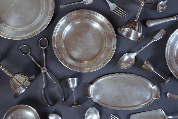Vintage silverware on graw background