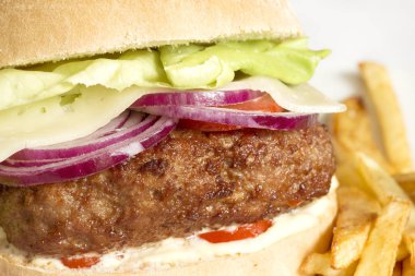 Burger patates kızartması ile