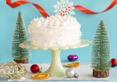 Bir kar tanesi ile Noel ve yeni yıl pastası