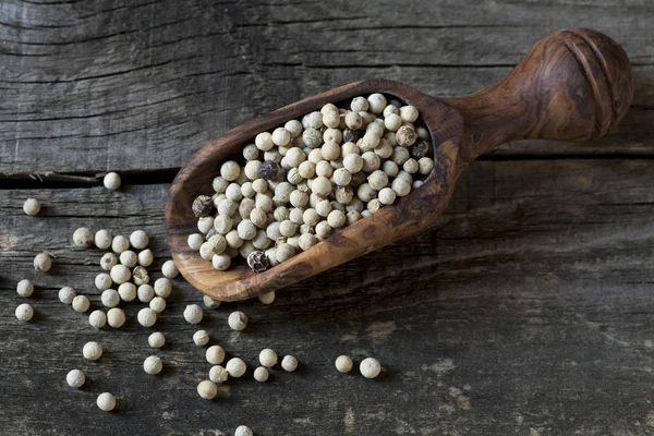 Pimenta Branca Colher Madeira — Fotografia de Stock