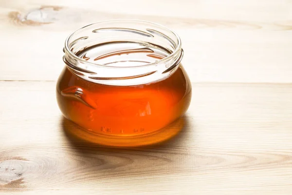 Jar Honey Wooden Background — Stock Photo, Image