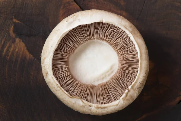 Singolo Champignon Fresco Sfondo Legno — Foto Stock