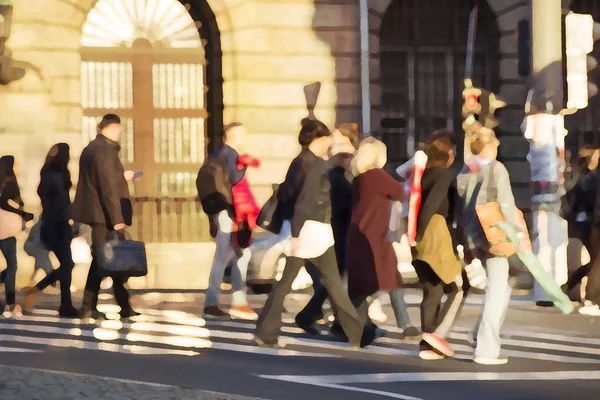 Personer Som Korsar Gatan Tonad Bild — Stockfoto