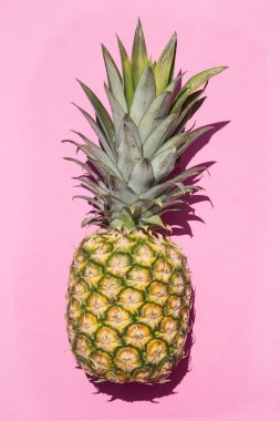 Pembe arkaplanda ananas - üst görünüm