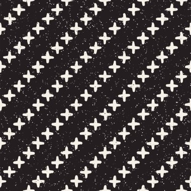 Elle çizilmiş stil etnik seamless modeli. Grungy geometrik şekiller arka plan siyah ve beyaz.