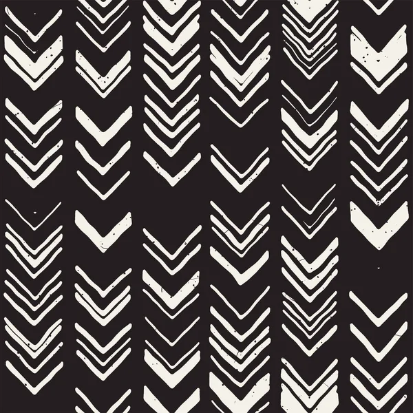 Vector Seamless Freehand Pattern Doodle Monochrome Print Hand Drawn Chevron — Stock Vector