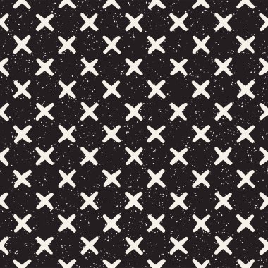 Elle çizilmiş stil etnik seamless modeli. Grungy geometrik şekiller arka plan siyah ve beyaz.