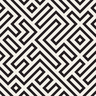 Şık çizgiler kafes. Etnik tek renkli doku. Geometrik arka plan tasarlamak. Vektör sorunsuz siyah-beyaz desen.