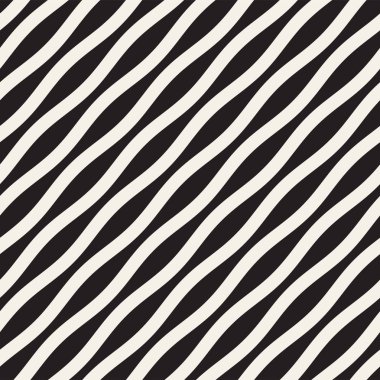 Vektör sorunsuz siyah beyaz dalgalı çizgi deseni. Geometrik basit arka plan tasarlamak.