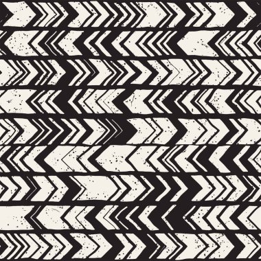 Dikişsiz el çekilmiş tarzı chevron desen siyah ve beyaz. Soyut vektör grungy arka plan