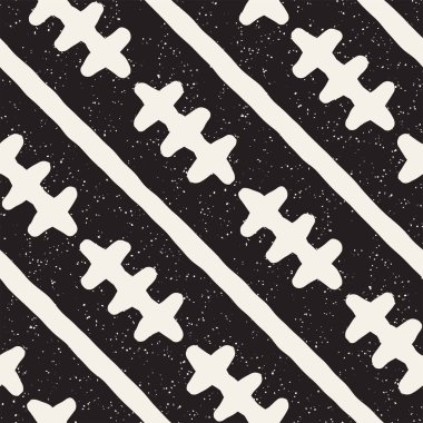 Elle çizilmiş stil etnik seamless modeli. Grungy geometrik şekiller arka plan siyah ve beyaz.