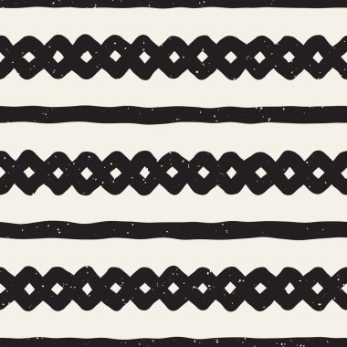 Elle çizilmiş stil etnik seamless modeli. Grungy geometrik şekiller arka plan siyah ve beyaz.