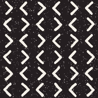 Elle çizilmiş stil etnik seamless modeli. Grungy geometrik şekiller arka plan siyah ve beyaz.