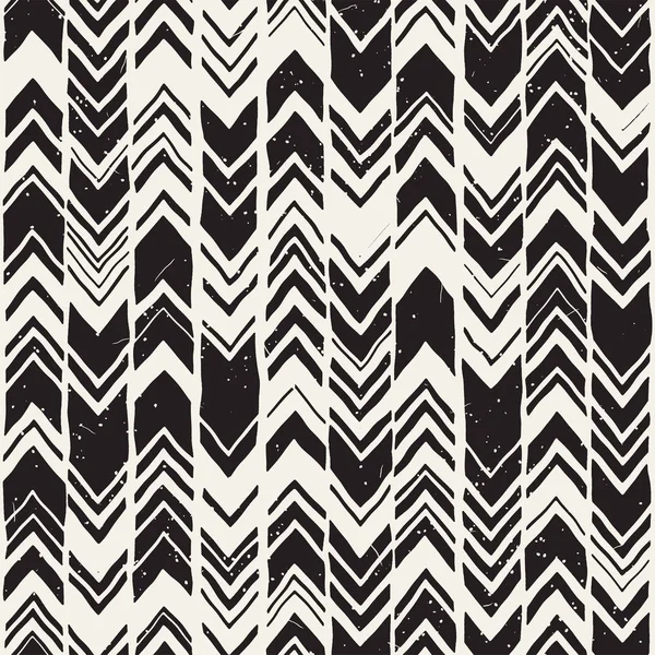 Vector Seamless Freehand Pattern Doodle Monochrome Print Hand Drawn Chevron — Stock Vector