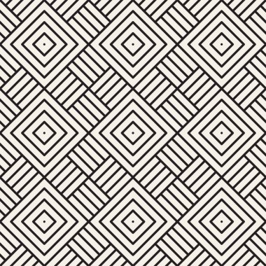 Soyut geometrik desen çizgili. Vektör sorunsuz arka plan. Siyah ve beyaz doğrusal kafes doku.