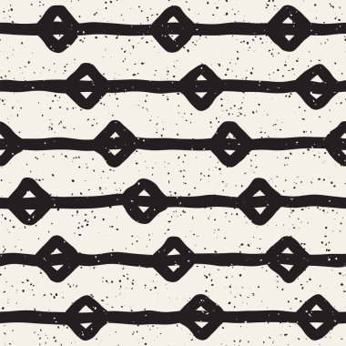 Elle çizilmiş stil etnik seamless modeli. Grungy geometrik şekiller arka plan siyah ve beyaz.