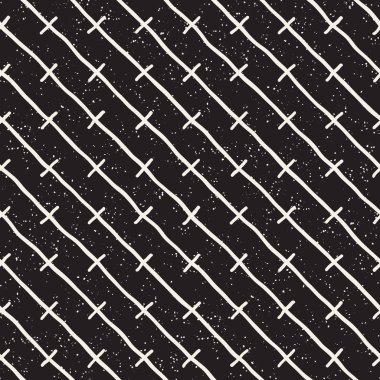 Elle çizilmiş stil etnik seamless modeli. Grungy geometrik şekiller arka plan siyah ve beyaz.