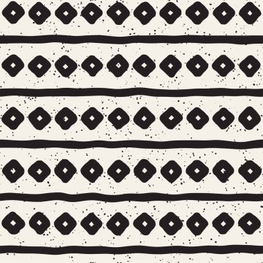 Elle çizilmiş stil etnik seamless modeli. Grungy geometrik şekiller arka plan siyah ve beyaz.