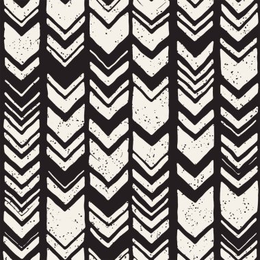 Vektör Dikişsiz serbest desen. Tek renkli yazdırma elle çizilmiş chevron Tekstürlü doodle. Modern grafik tasarım.