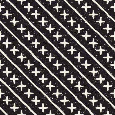 Elle çizilmiş stil etnik seamless modeli. Grungy geometrik şekiller arka plan siyah ve beyaz.