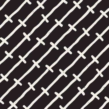 Elle çizilmiş çizgiler seamless grungy modeli. Soyut geometrik yinelenen kiremit doku siyah beyaz.