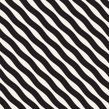 Vektör sorunsuz siyah ve beyaz dalgalı basit desen hatları. Geometrik arka plan