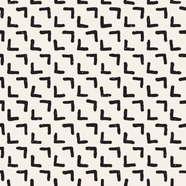 El çizimi pürüzsüz desen. Soyut geometrik şekiller arka plan siyah ve beyaz. Vektör etnik stil kirli dokusu.