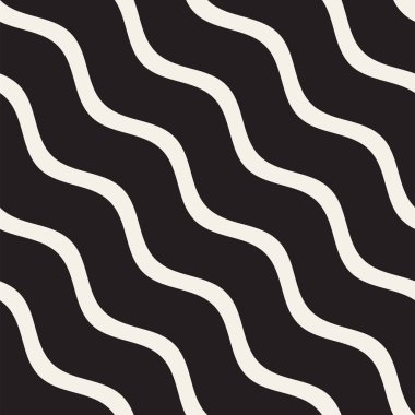 Vektör sorunsuz siyah ve beyaz dalgalı basit desen hatları. Geometrik arka plan