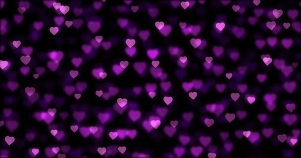 Черный Абстрактный Фон Пурпурными Сердцами Видео — стоковое видео